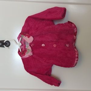 Baby Lulu bright pink button-down jacket soft warm cloth w/ flower accents Sz12M
